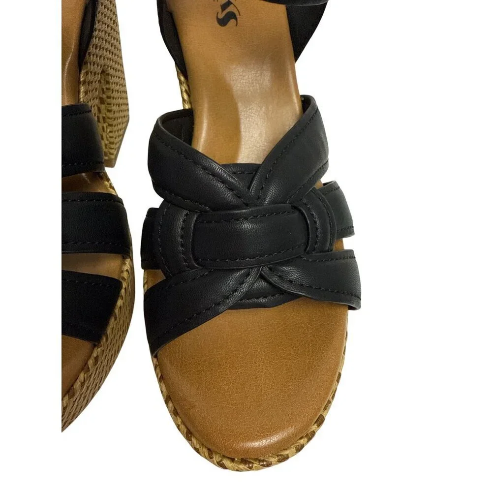 NEW Korks Dee Wedge Platform Women's Sandal Black Woven Size 9 Shoes Block Heel